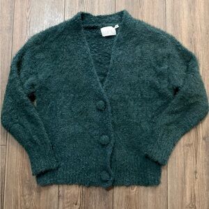 Lush Emerald Green Eyelash Knit Cardigan Fuzzy Button Sweater Women’s Small